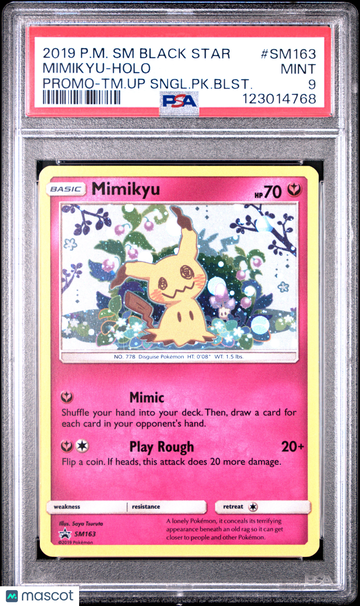 2019 Pokemon SM Black Star Promo Mimikyu Holo Promo-TM.Up Sngl.PK.Blst. PSA 9 #SM163