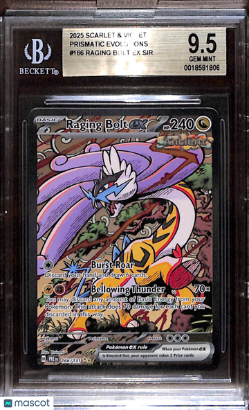 2025 Pokemon Scarlet and Violet Prismatic Evolutions Raging Bolt ex SIR #166 BGS 9.5