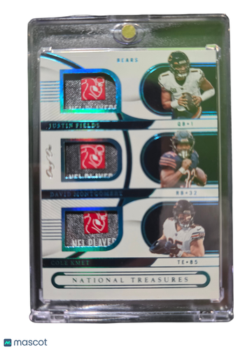 2023 Panini National Treasures Football Justin Fields David Montgomery Cole Kmet #GTM-CHI Patch