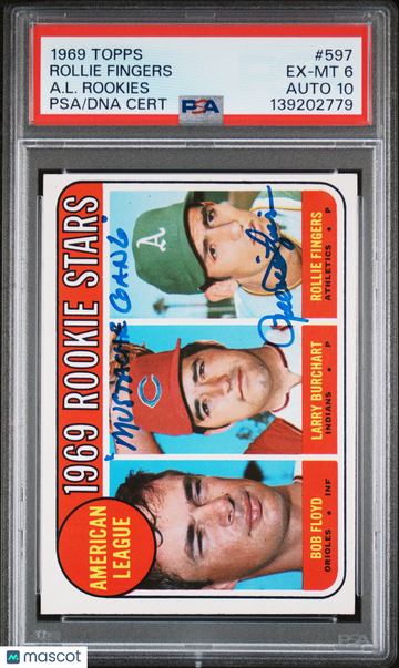 1969 Topps Rollie Fingers #597 A. L. Rookies Rookie PSA 6 Auto 10
