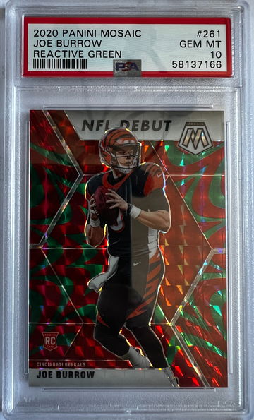 2020 Panini Mosaic Joe Burrow Reactive Green PSA 10