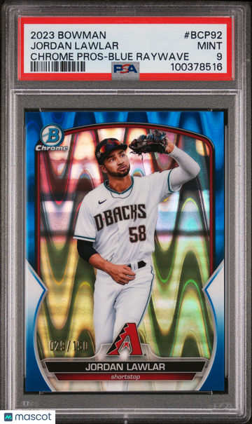 2023 Bowman Chrome Prospects Jordan Lawlar #BCP92 Blue Raywave /150 PSA 9