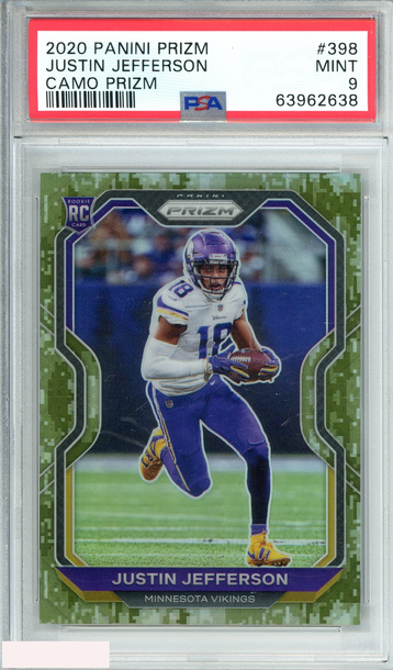 2020 PANINI PRIZM JUSTIN JEFFERSON #398 CAMO 18 OF 25 PRIZM RC PSA 9 MINT