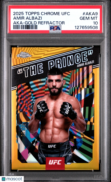 2025 Topps Chrome UFC AKA Amir Albazi #AKA-9 Gold Refractor /50 PSA 10