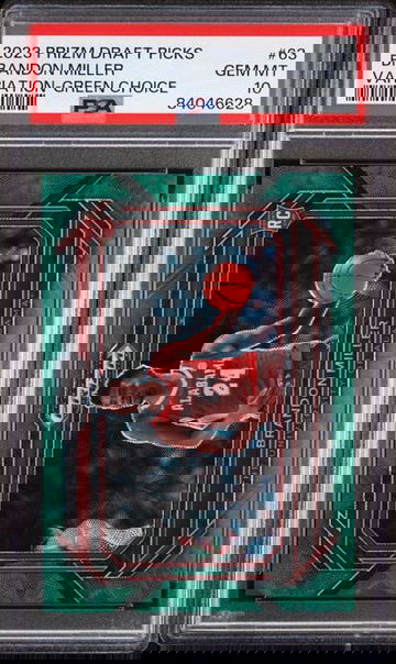 💎2023-24 Prizm Draft Picks BRANDON MILLER VARIATION #/8 RC Green Choice PSA 10!
