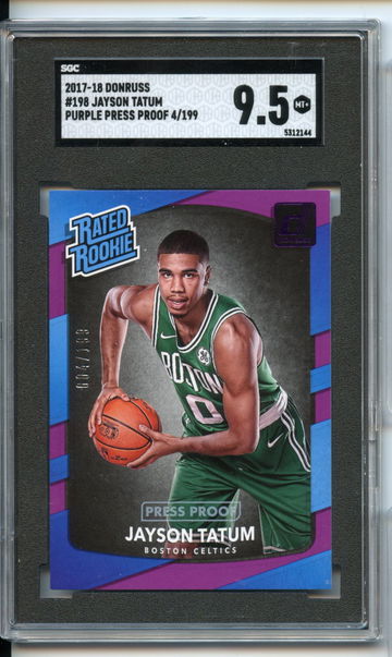 RC /199 SGC 9.5 2017 DONRUSS JAYSON TATUM RATED ROOKIE #198 PURPLE PRESS PROOF