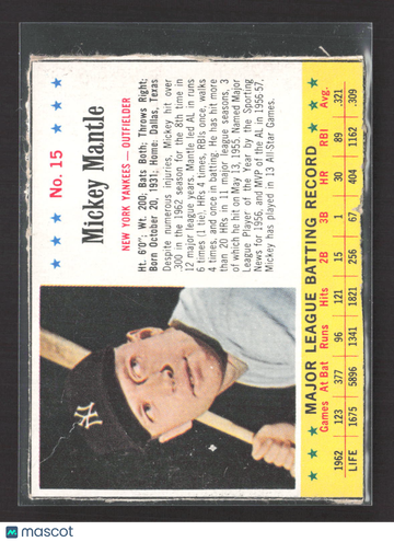 1963 Jello Baseball Mickey Mantle #15