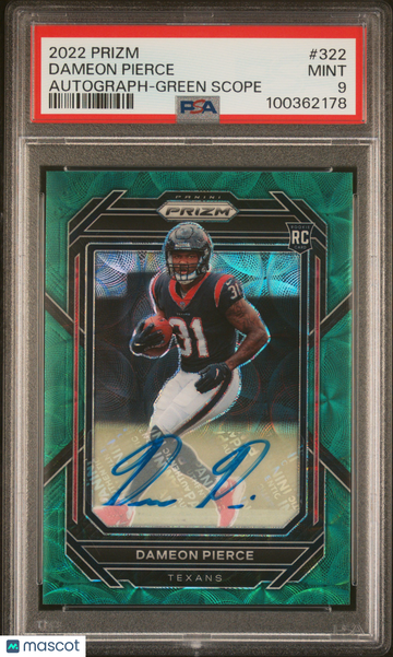 2022 Panini Prizm Dameon Pierce #322 Autograph Green Scope PSA 9