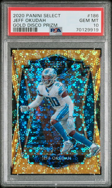 2020 Panini Select Jeff Okudah Rookie Gold Disco Prizm /10 Lions PSA 10 Gem Mint
