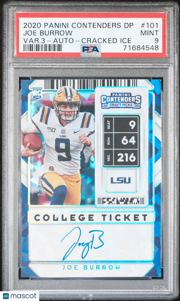 2020 Panini Contenders Draft Picks Joe Burrow #101 Var. C Auto Cracked Ice PSA 9