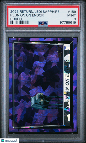 2023 Topps Chrome Sapphire Star Wars Return Of The Jedi Reunion On Endor #159 Purple PSA 9