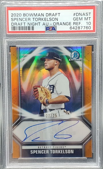 2020 Bowman Draft Night Autograph Spencer Torkelson Orange #22/25 GEM MINT PSA 10/DNA 10 POP 1