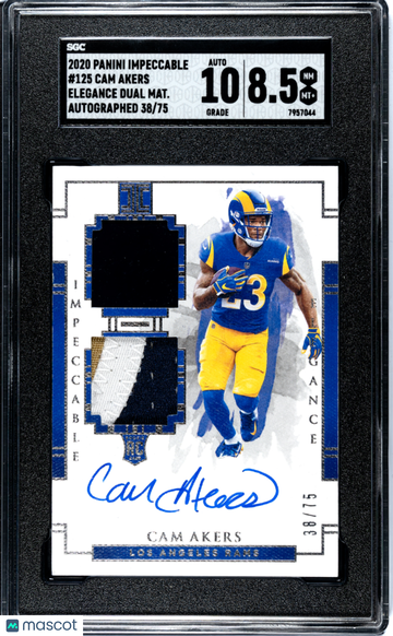 Cam Akers 2020 Panini Impeccable #125-Elegance Dual Mat. Autograph Auto 1038/75 SGC 8.5