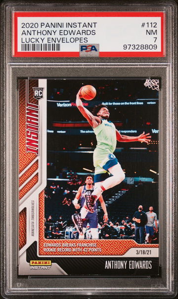 2020 PANINI INSTANT ANTHONY EDWARDS LUCKY ENVELOPES #112 RC ROOKIE PSA 7