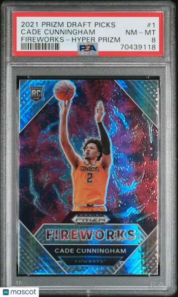 Cade Cunningham 2021 Prizm Draft Pick Fireworks Hyper #1 Pistons Rookie RC PSA 8