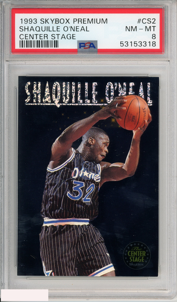 1993 SKYBOX PREMIUM SHAQUILLE O NEAL #CS2 CENTER STAGE HOF MAGIC PSA 8 NM-MT