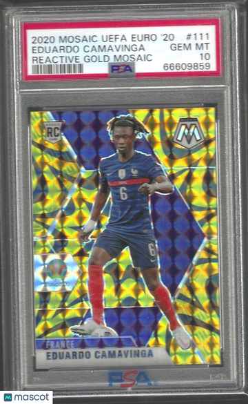 2020 Panini Mosaic UEFA Euro 2020 Eduardo Camavinga #111 Reactive Gold PSA 10