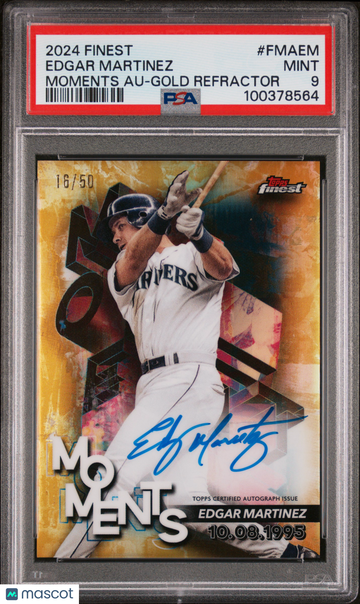 2024 Topps Finest Finest Moments Autographs Edgar Martinez #FMAEM Gold Refractor /50 PSA 9