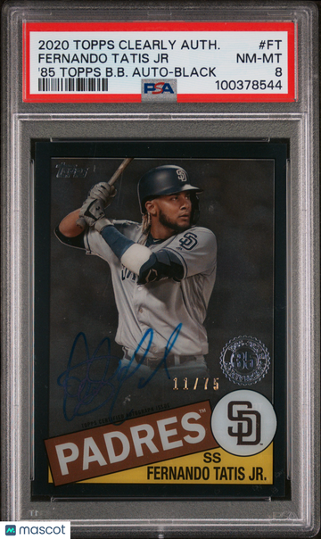 2020 Topps Clearly Authentic 1985 Topps Baseball Autographs Fernando Tatis JR #FT '85 B. B. Black /75 PSA 8