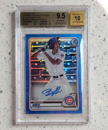 2020 Bowman Chrome Blue Refractor Auto /150 Brennen Davis BGS 9.5 GEM MINT