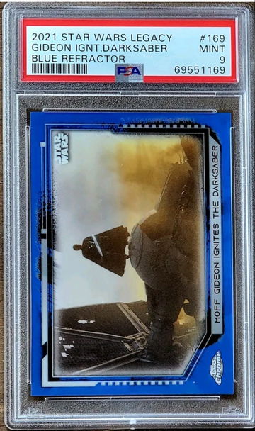 2021 /99 Star Wars Chrome BLUE REFRACTOR The Mandelorian MOFF GIDEON PSA 9 POP 1