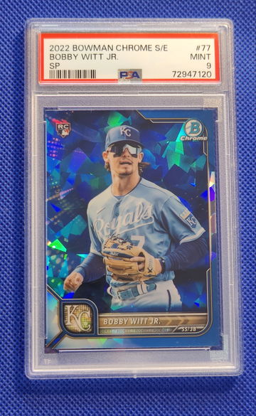 2022 BOWMAN CHROME SAPPHIRE BOBBY WITT JR. SSP IMAGE VARIATION ROYALS  PSA 9 RC