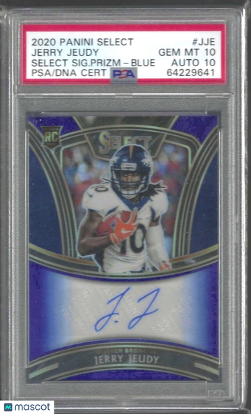 2020 Panini Select Select Signatures Prizm Jerry Jeudy #JJE SIG. Prizm Blue PSA 10 Auto 10