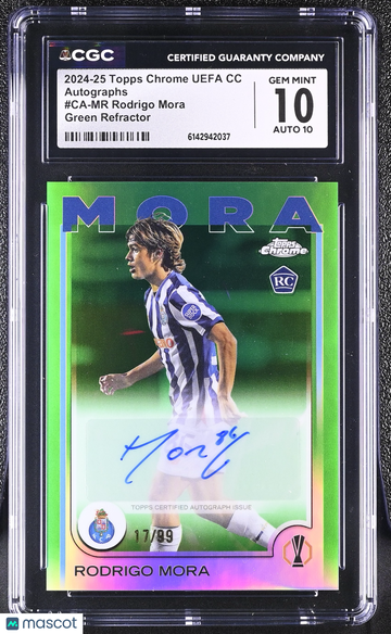 2024-25 Topps Chrome UEFA CC Rodrigo Mora #CA-MR Green Refractor Autographs 17/99 CGC 10 Auto 10