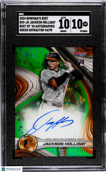 2024 Bowman's Best Jackson Holliday #B24-JH Of '24 Autograph Green Refractor SGC 10 Auto 10