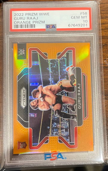 GURU RAAJ /99 WRESTLER ROOKIE ORANGE Prizm #58 2022 PANINI PRIZM WWE PSA 10 Gem 
