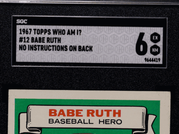 1967 Topps Who Am I? Babe Ruth #12 No Instructions On Back SGC 6
