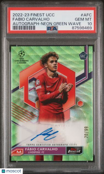 2022-23 Topps Finest UEFA Club Competitions Autographs Fabio Carvalho #AFC Neon Green Wave PSA 10