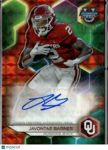 Javontae Barnes 2023 Bowman University Best Football Auto Green Refractor /25 Oklahoma Sooners