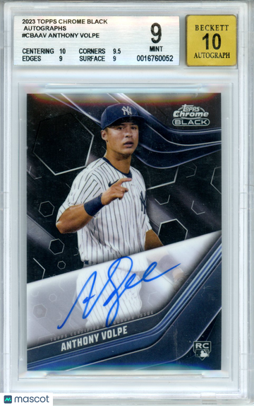 2023 Topps Chrome Black Autographs Anthony Volpe #CBAAV Rookie BGS 9 Auto 10