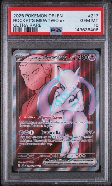 2025 Pokemon Scarlet and Violet Destined Rivals Ultra Rare Team Rocket's Mewtwo Ex #213 PSA 10