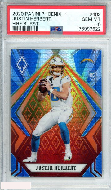 2020 PANINI PHOENIX JUSTIN HERBERT #103 FIRE BURST ROOKIE RC PSA 10 GEM MT