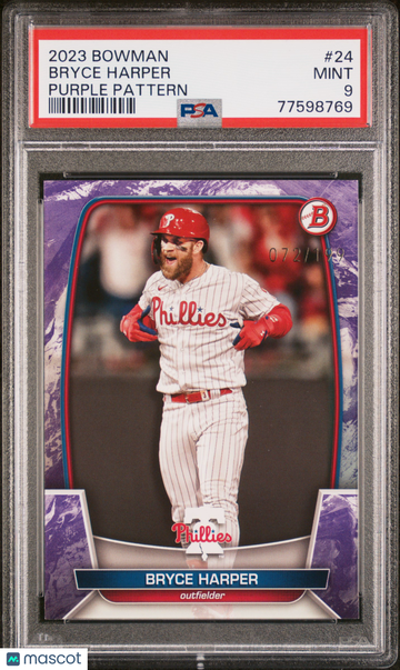 2023 Bowman Bryce Harper #24 Purple Pattern PSA 9