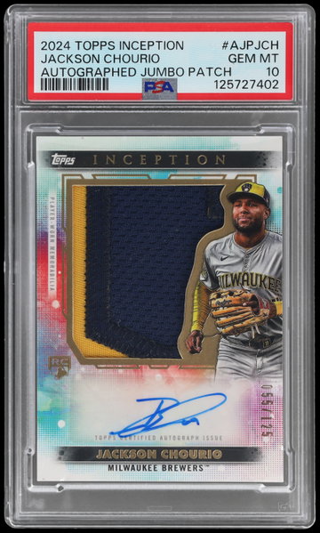 2024 Topps Inception Jackson Chourio Jumbo Patch Autograph PSA 10