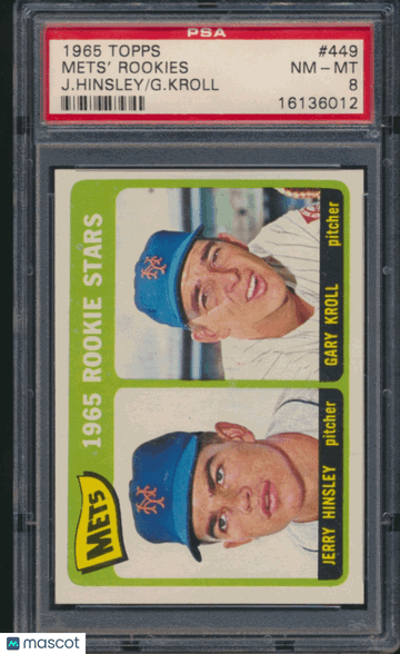 1965 Topps Mets' Rookies #449 J. Hinsley G. Kroll PSA 8