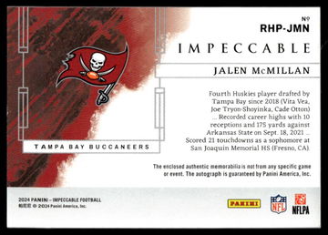 2024 Panini Impeccable RHP-JMN Jalen McMillan Elegance Rookie /75 VG Tampa Bay Buccaneers Auto