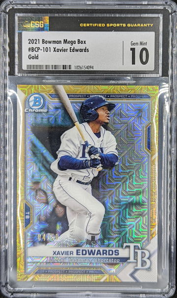 2021 Bowman Mega Box  Xavier Edwards Gold Refractor #BCP-101 - CSG 10