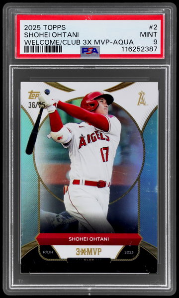 2025 Topps Shohei Ohtani Welcome To The Club 3x Mvp Aqua Foil PSA 9