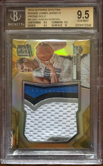 2014-15 Panini Spectra Aaron Gordon Rookie Jumbo Jerseys Gold Prizm BGS 9.5 Gem Mint
