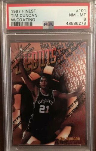 1997 Topps Finest Tim Duncan RC w/Coating PSA 8 NM-MT