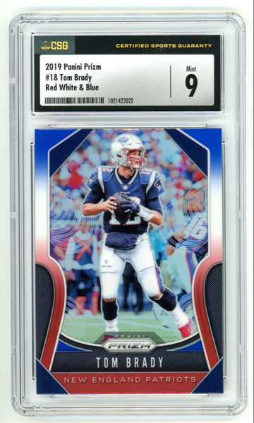 2019 Panini Prizm Tom Brady #18 Red White & Blue CSG 9 Mint