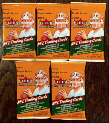 No Reserve ~ (5) 2000 Fleer Tradition Football Factory Sealed HOBBY Packs ~ Possible Tom Brady RC Autos !