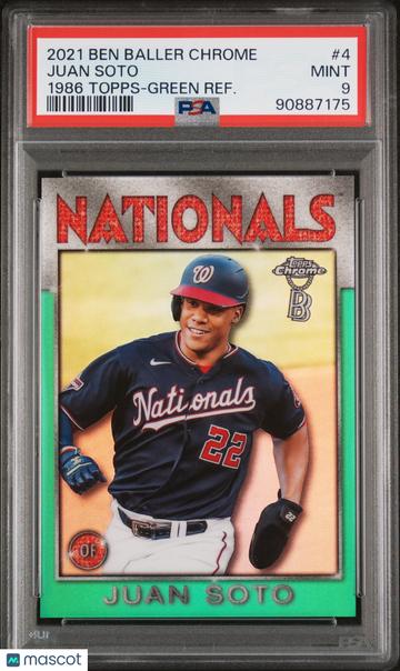 2021 Topps Chrome Ben Baller 1986 Topps Juan Soto #4 Green Refractor /99 PSA 9