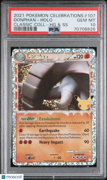 2021 Pokemon Celebrations Classic Collection Donphan Holo Classic Coll-HG & SS PSA 10 #107