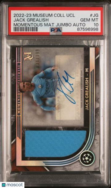 2022-23 Topps Museum Collection UEFA Champions League Momentous Material Jumbo Autograph Relics Jack Grealish #JG /199 P