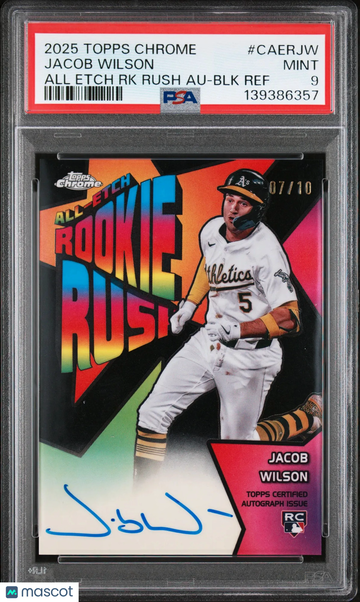 2025 Topps Chrome All Etch Rookie Rush Autographs Jacob Wilson #CAERJW RK BLK Ref 07/10 PSA 9 Auto